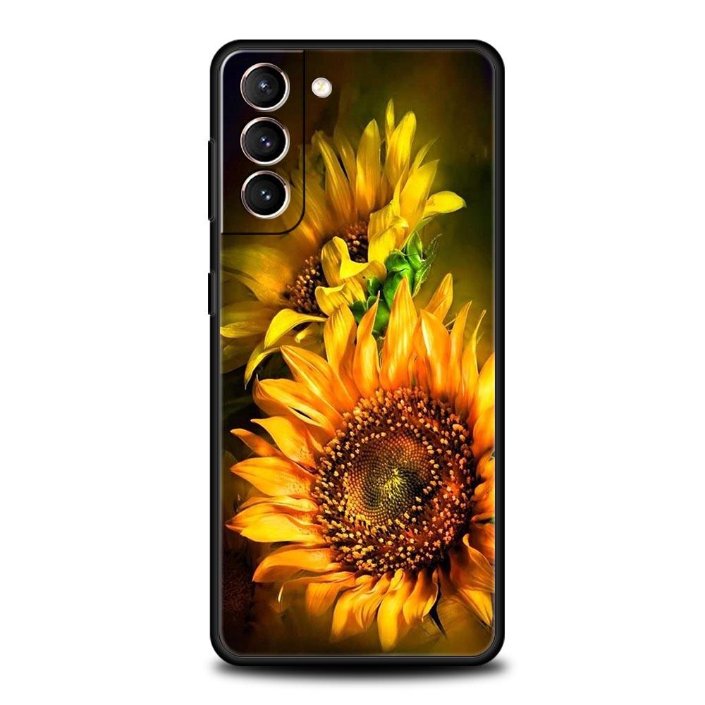 Sunflower Phone Case For Samsung Galaxy S26 Ultra S25 Plus S24 FE S23 S22 5G S21 S20 Cover Black Soft