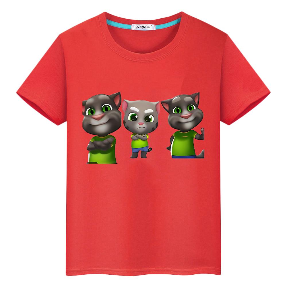 Kawaii Tops Talking tom cat Print t shirt for kids boy 10year anime Tees 100%Cotton Short pride tshirt y2k Christmas girl clothes