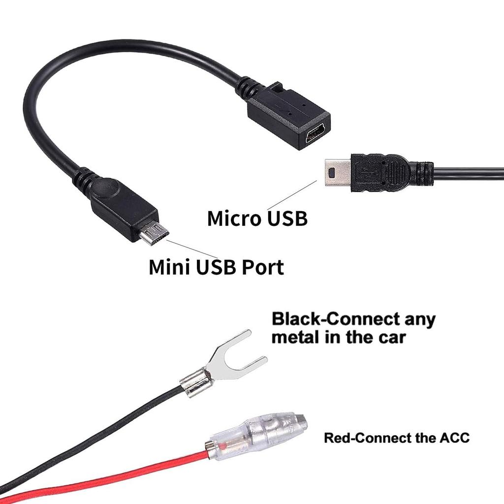Justech Mini / Mirco USB Power Supply Direct Connection Cord for Car Dash Camera,