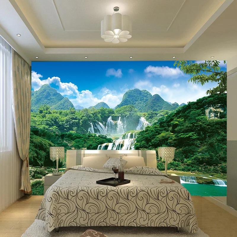Mural 3D Krajobraz Natury Tapeta Zielona Góra Wodospad Tapeta Ścienna 3D Wystrój Domu Do Pokoju Studyjnego