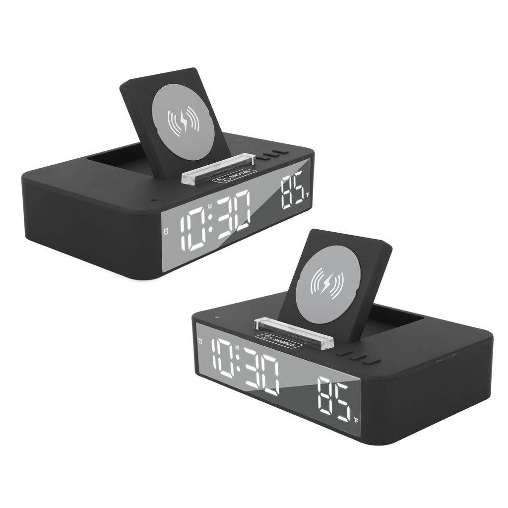 10W Digital Alarm Clock One Button Lifting LED Mirror Electronic Clock with 10W Wireless Charging for Bedroom