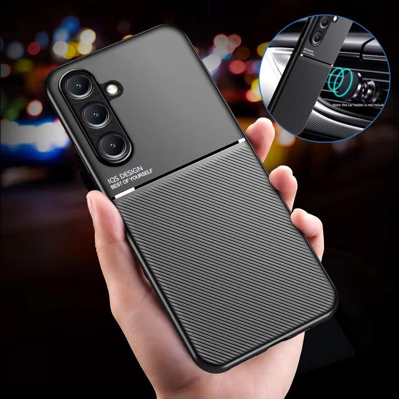 For Samsung A17 A16 Car Magnetic Leather Texture Case For Galaxy A15 A14 A13 A12 A07 Soft Silicone Shockproof Protective Cover