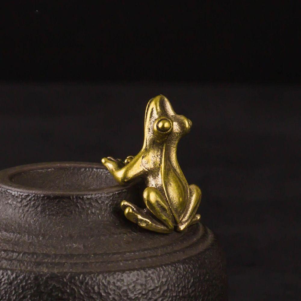 Solid Pure Copper Gifts Animal Toad Tabletop Ornament Frog Statue Miniatures Figurines Frog Pendant