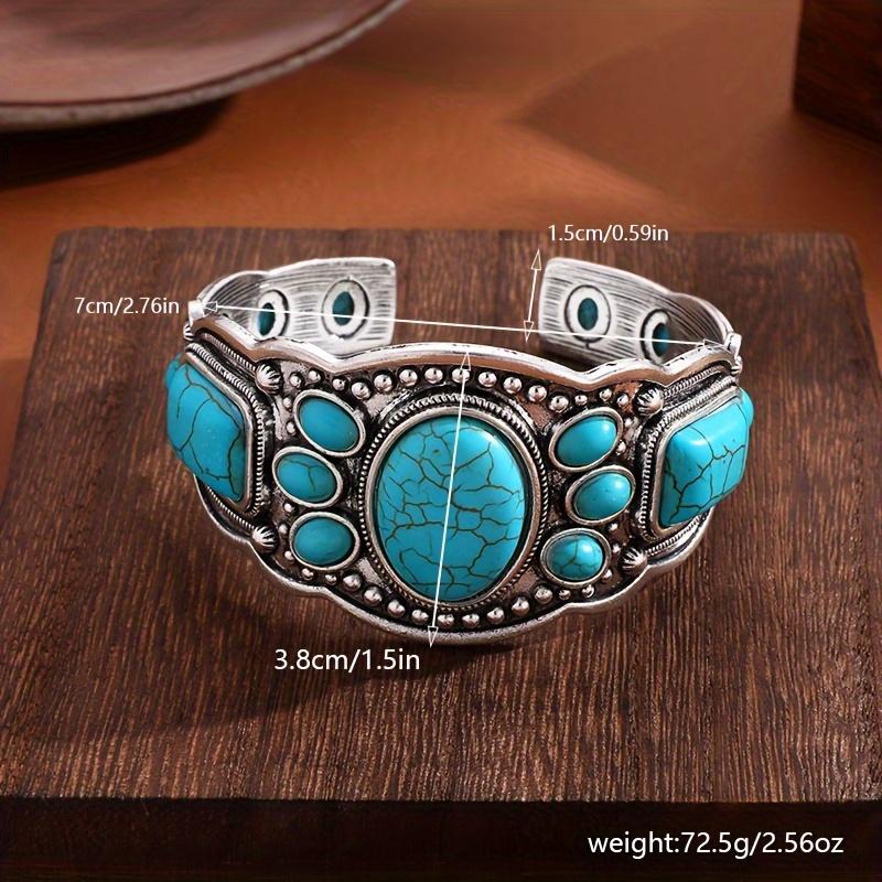New Retro Bohemian Natural Turquoise Cuff Bracelet Ethnic Style Vacation Casual Travel Accessories For Women Boho Exquisite Accessories