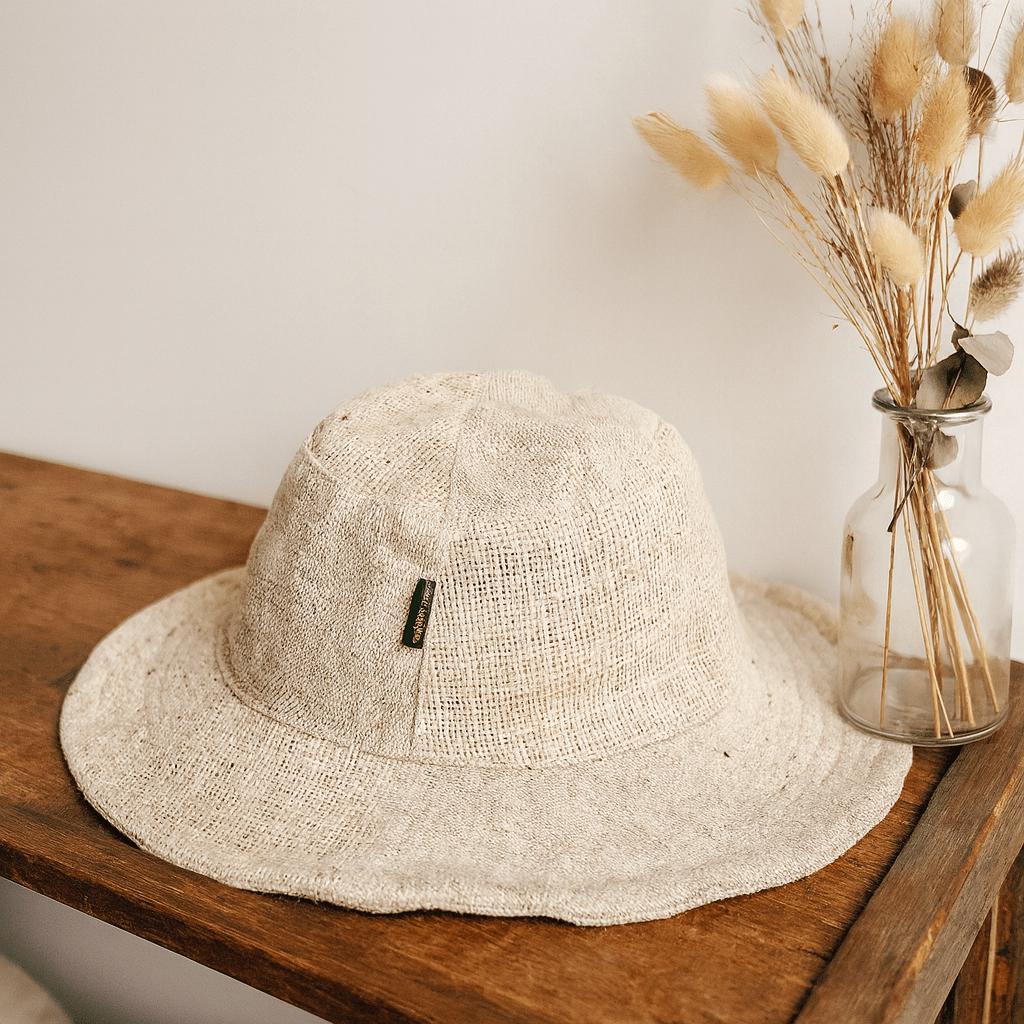 Shamtam Women's Boho Hat Hemp Cotton Patched Wired Brim Natural