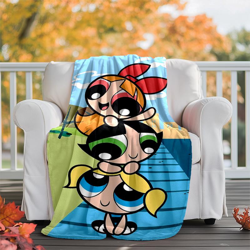 Powerpuff Flannel Blanket Soft Warm All-Season Throw, Design for Camping, Car Travel, Hiking Sofa, Bed, Office Perfect Gift for Parties