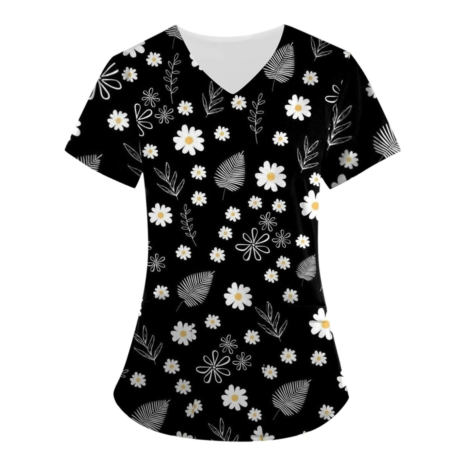 

Women s Short-sleeved V-neck Valentine s Day Love Print Pocket Carer Top XXXXXL чёрный