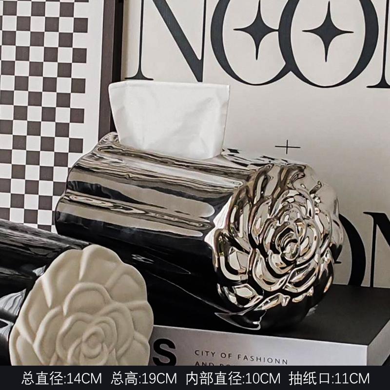Camellia Tissue Box Creative Ceramic Tissue Storage Box Jewelry Tray Kitchen Wet Towel Dispenser Home Decoration Accessories