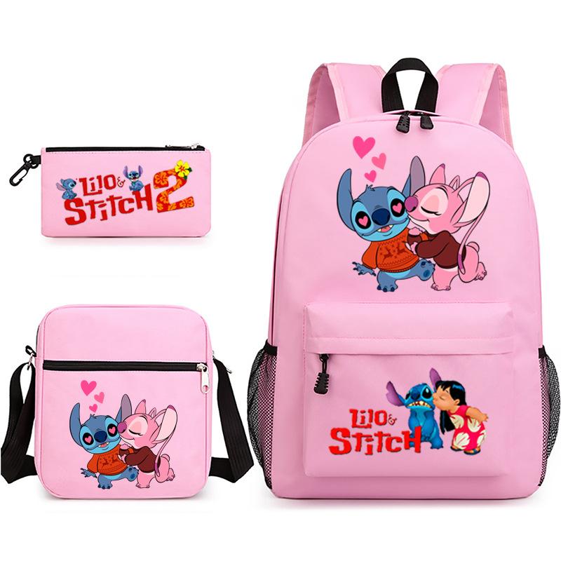Large Capacity Schoolbag with Shoulder Strap; Student Three-piece Pencil Case Set