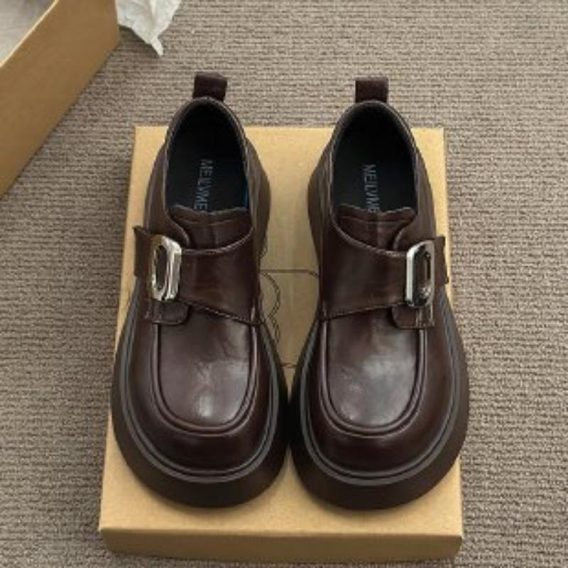 Thick-soled big-headed women's spring new Velcro small leather shoes single shoes