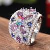 Huitan Delicate Design Ring for Women Aesthetic Inlaid Multiple Colors Shiny CZ Wedding Finger Accessories Noble Party Jewelry