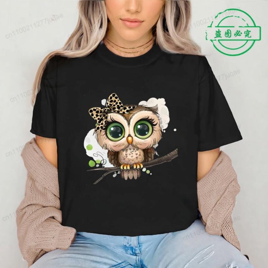 

Cartoon Owl Print Crew Neck T-shirt Tee Tops Clothing Gift Streetwear Graphic T Shirts Casual Short Sleeve Top Women s Clothing XXXXXL чёрный