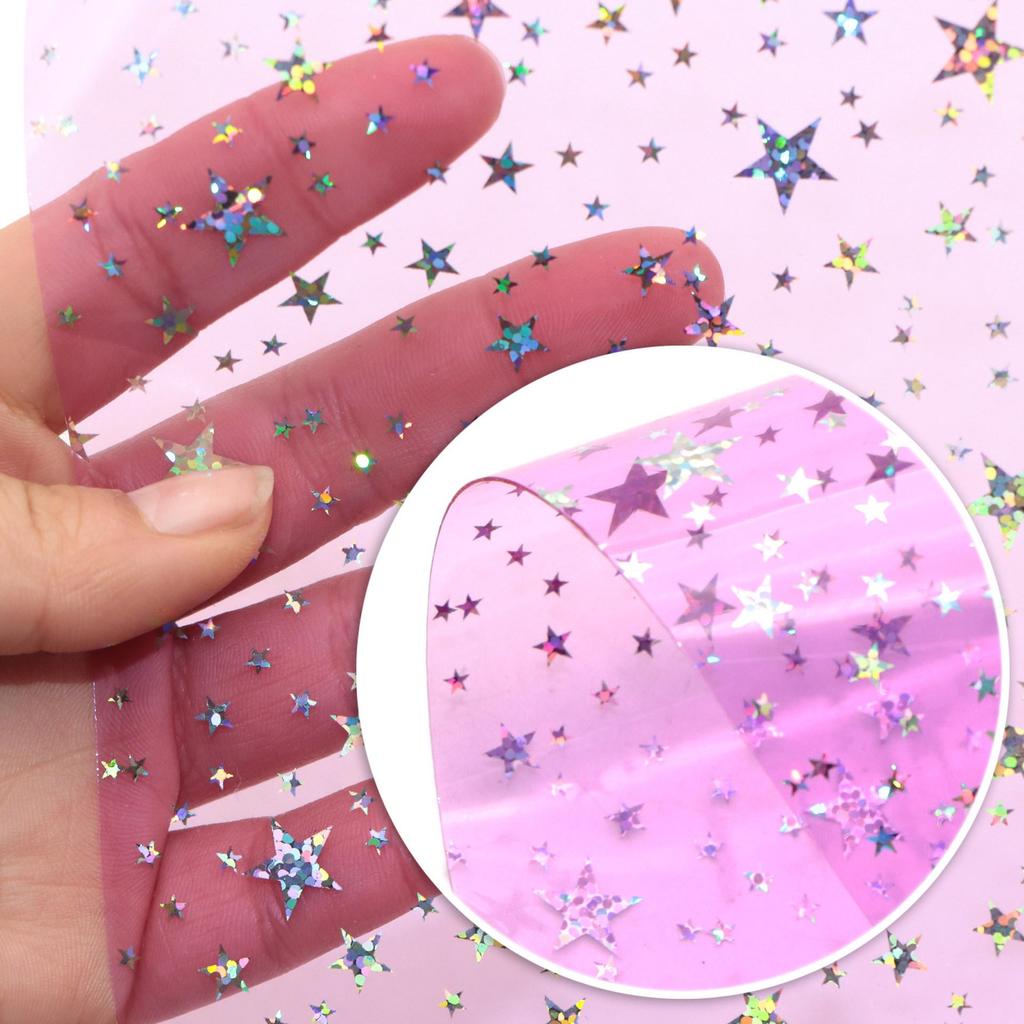 Iridescent Glitter Star Laser PVC Film - 0.5MM for Handbags, Backpacks, Shoes & Decorative Material
