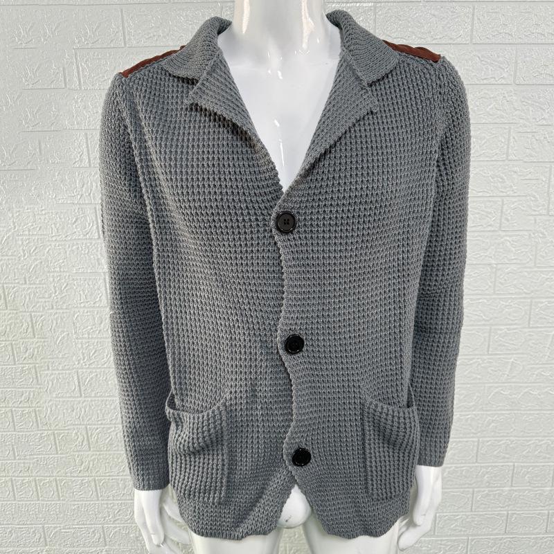 2025 Autumn/Winter Men's Slim Fit Cardigan Sweater with Turn-Down Collar in Plus Sizes - European and American Style.