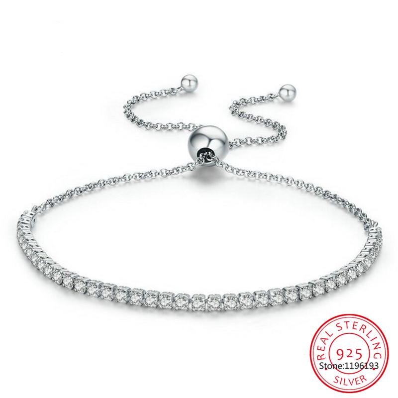 Moissanite Bracelet White Gold Plated Silver D VVS1 Round Cut Lab Diamond Adjustable Chain for Women