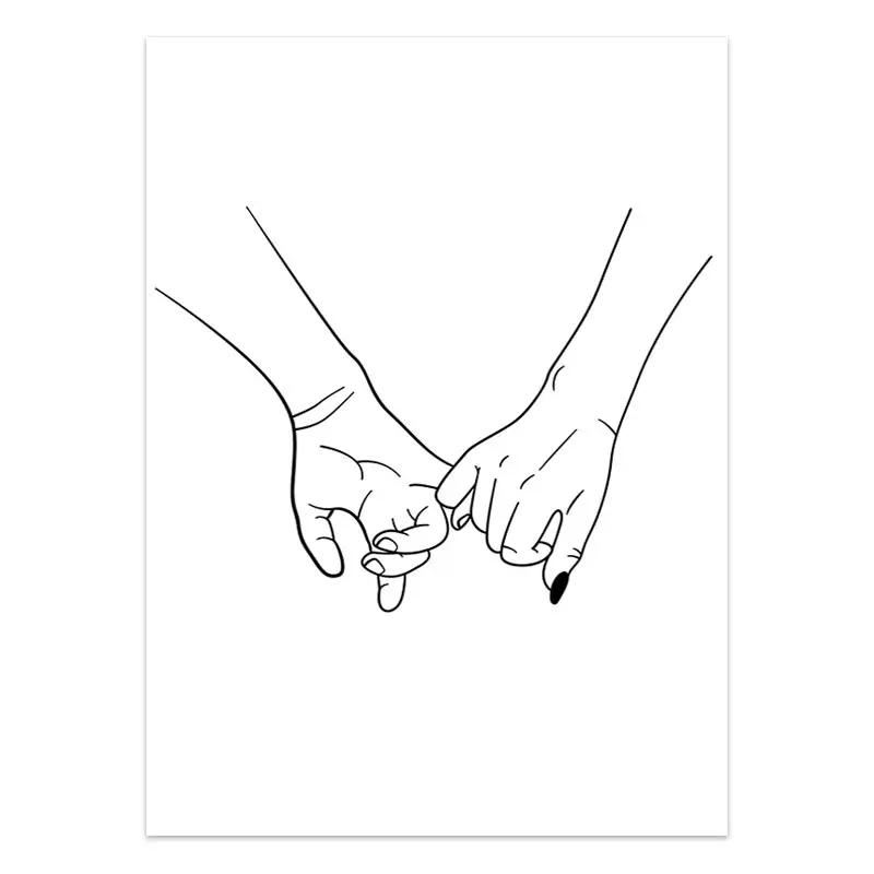 Black White Couple Line Wall Art Canvas Painting Line Drawing Hand Love Kiss Posters and Prints Nordic Picture Living Room Decor