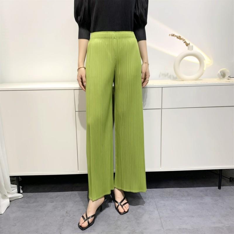 Women's Summer Comfortable Casual Loose Straight Pants Solid Color Temperament Commuter Pleated Pants High Waist Wide Leg Pants
