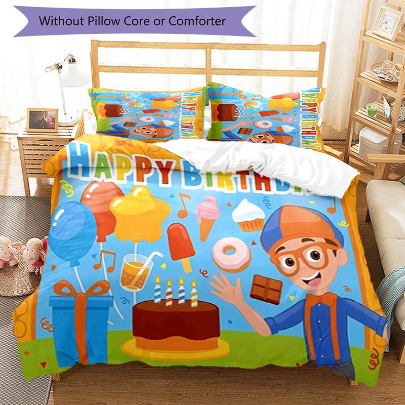 3pcs Blippi1 Pattern Bedding Set Duvet Cover Set Includes Duvet Cover &pillowcases, Perfect All Season Bedroom Decoration & Gift