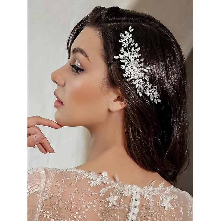SWEETV Bridal Hair Comb, Rhinestone & Alloy Wedding Hair Accessories, Pearl Bridal Hair Pieces, Hair Side Comb for Women and Girls