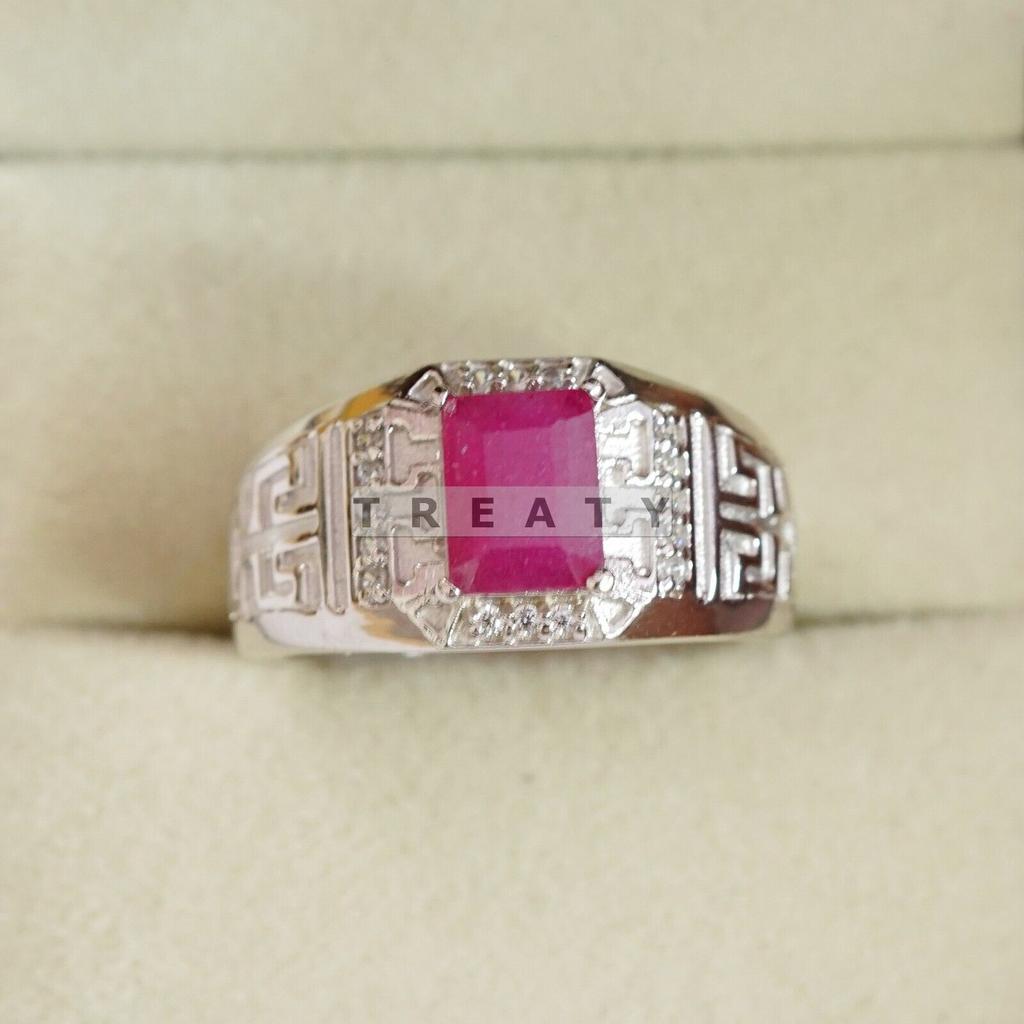 Ruby Emerald Cut Gemstone With 925 Sterling Silver Ring For Men's #B767 JL375692904019