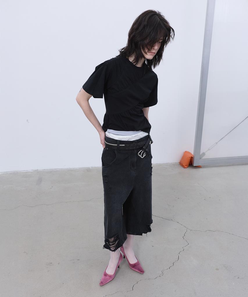 LCDC™ Back-Pleated Denim Shorts (Black)