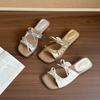 Fairy Wind Bow Outer Slippers Female 2025 Summer New Versatile Thick Heel Square Toe One-word Cool Slippers