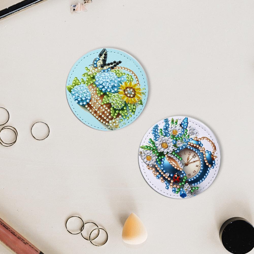 DIY Diamond Art Rhinestones Cosmetic Mirror Diamond Painting Crafts Portable Cosmetic Mirror for Outdoor Travel Hiking Picnic