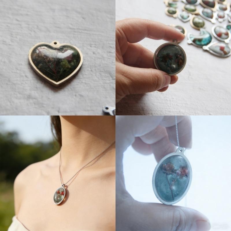 Heart Oval Moon Round Resin Pendant Silicone Molds with 15 Cavities For Handmade Resin Pendant Jewelry Crafting