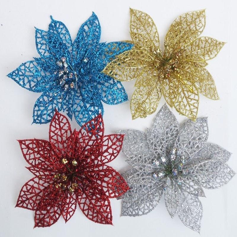 4Pcs/10pcs Hollow Xmas Flowers Artificial Christmas Hollow Flower For Christmas Tree Decorations Orna