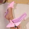 Fashion Pointed Toe Pink Bowtie High Heels Mules Shoes Woman Slip On Thin Heeled Princess Pumps Women Sweet Summer 2025 Sandals Mujer