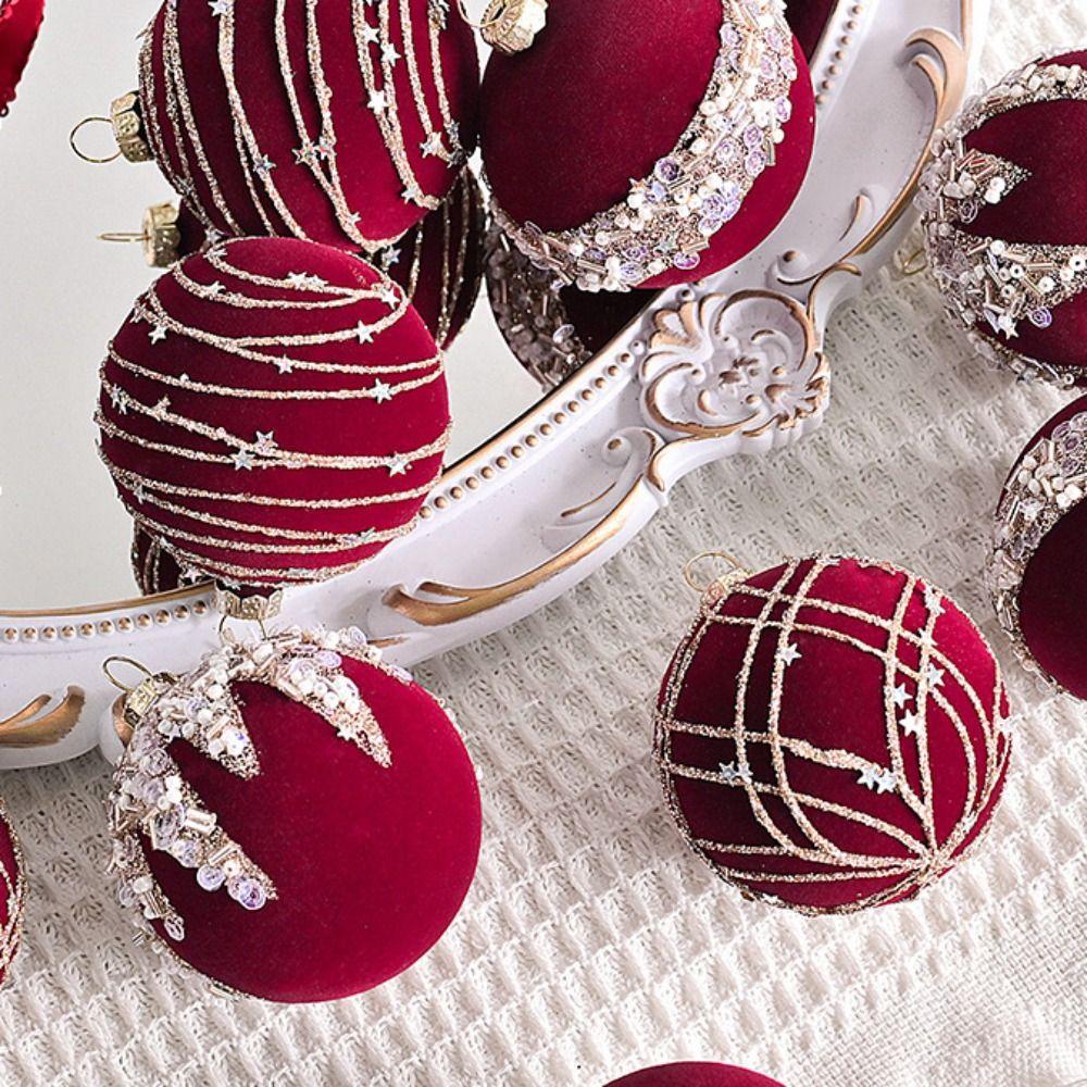 Flocking Christmas Tree Ornament Plastic Painted Ball Christmas Decorations New Year