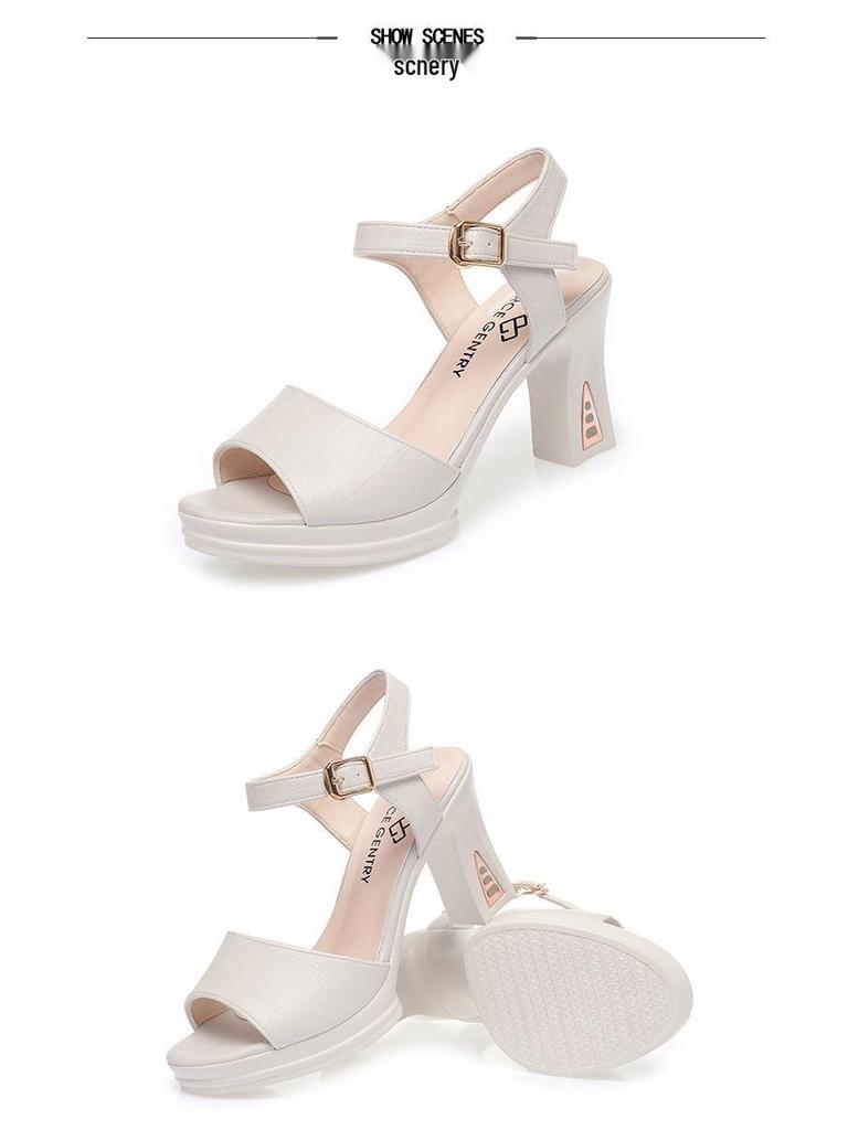 Sandale de damă 2023 cu toc gros și o singură baretă - Versatile, cu talpă moale, modă de vară pentru femei de vârstă mijlocie