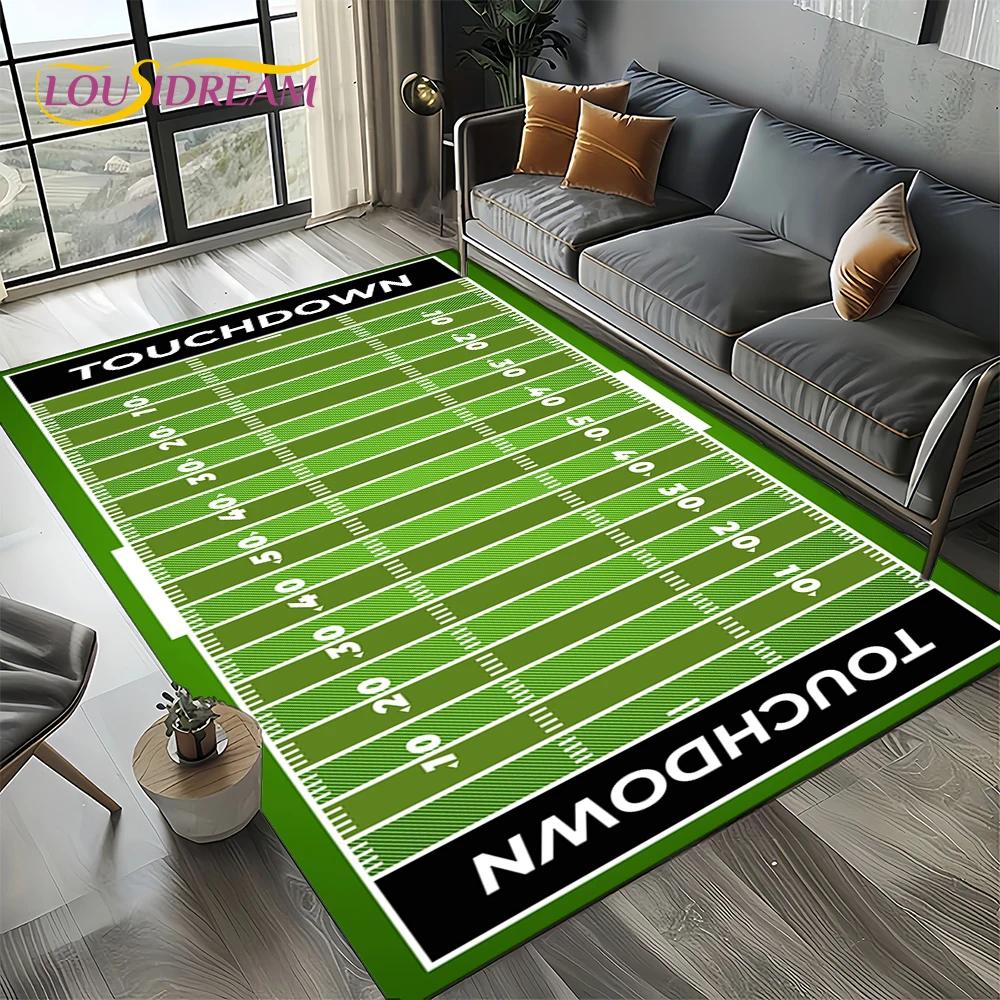 2025 Rugbyfeld Rugby American Football Cartoon Teppich für Wohnzimmer Schlafzimmer Zuhause Sofa Dekoration, Teppich rutschfeste Fußmatte