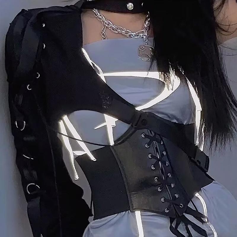 Corset de damă centură gotică din piele PU pentru femei corset cu șireturi centuri de slăbire talie corset vintage curea neagră lată pentru fată