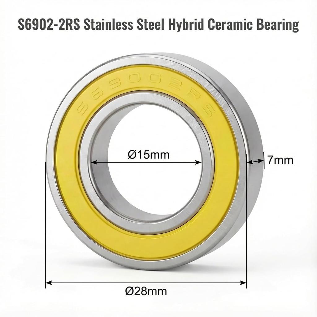 6902-2RS Stainless Steel Ceramic Hybrid Radial Bearing, 15x28x7mm Bicycle Hub Front Rear Hubs Wheel Bearing (1PC)