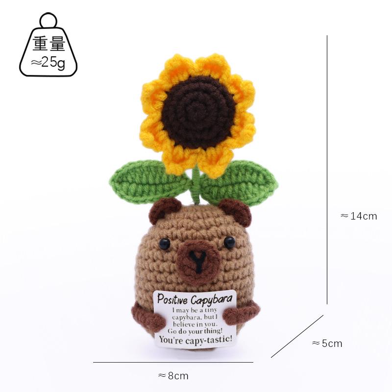 

Positive Funny Crochet Cat Flower Doll Desktop Ornament Handmade Cheer Emotional Support Positive Cat With Card Home Party Decor No Base