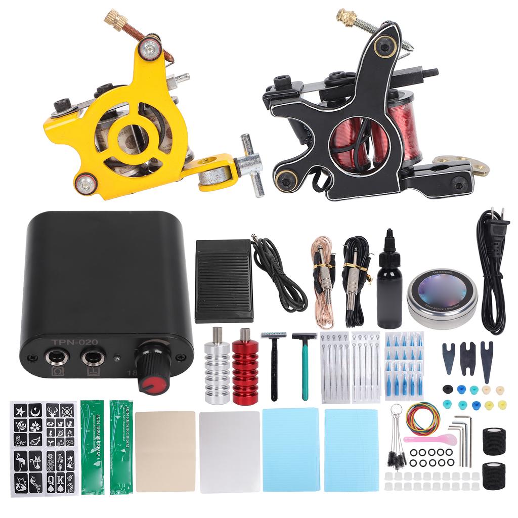 Coil Tattoo Machine Set Foot Pedal Novice Foot Pedal Clip Cord Practice Skin Tattoo Tool Kit