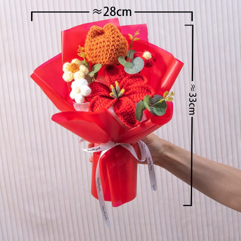 Hand-Knitted Sunflower & Rose Bouquet - with LED Lights & Gift Bag Thanksgiving Gift