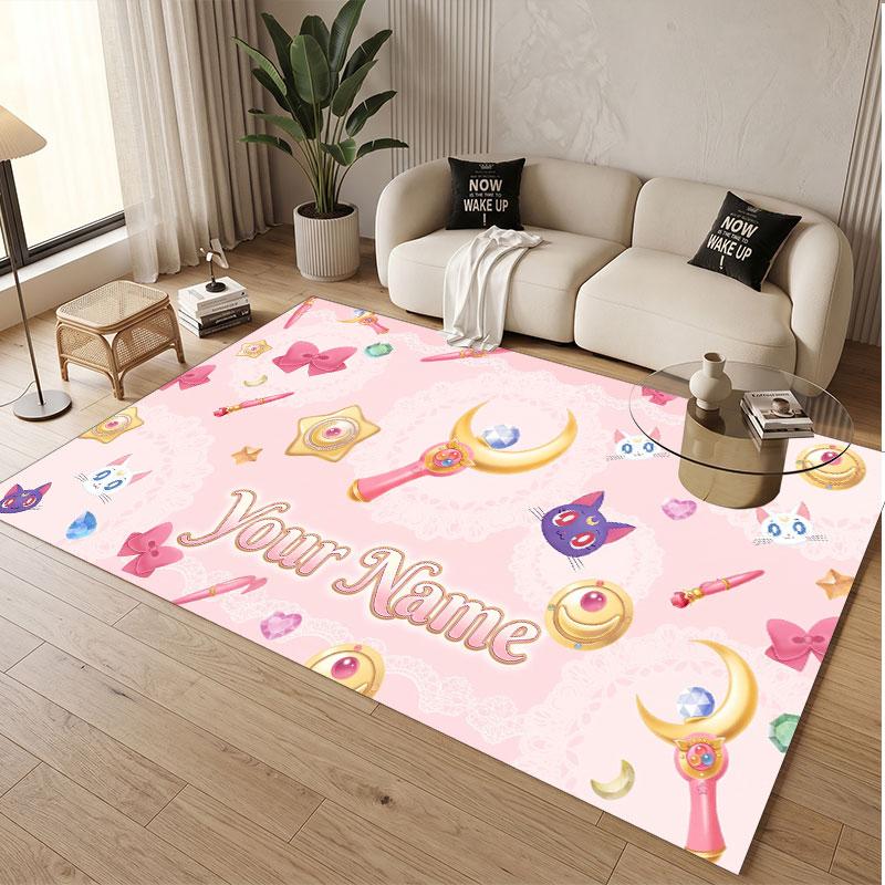 Custom Name Crystal Velvet Rug,Sailor Moon Comfortable Anti Slip Floor Mat For Room Decoration