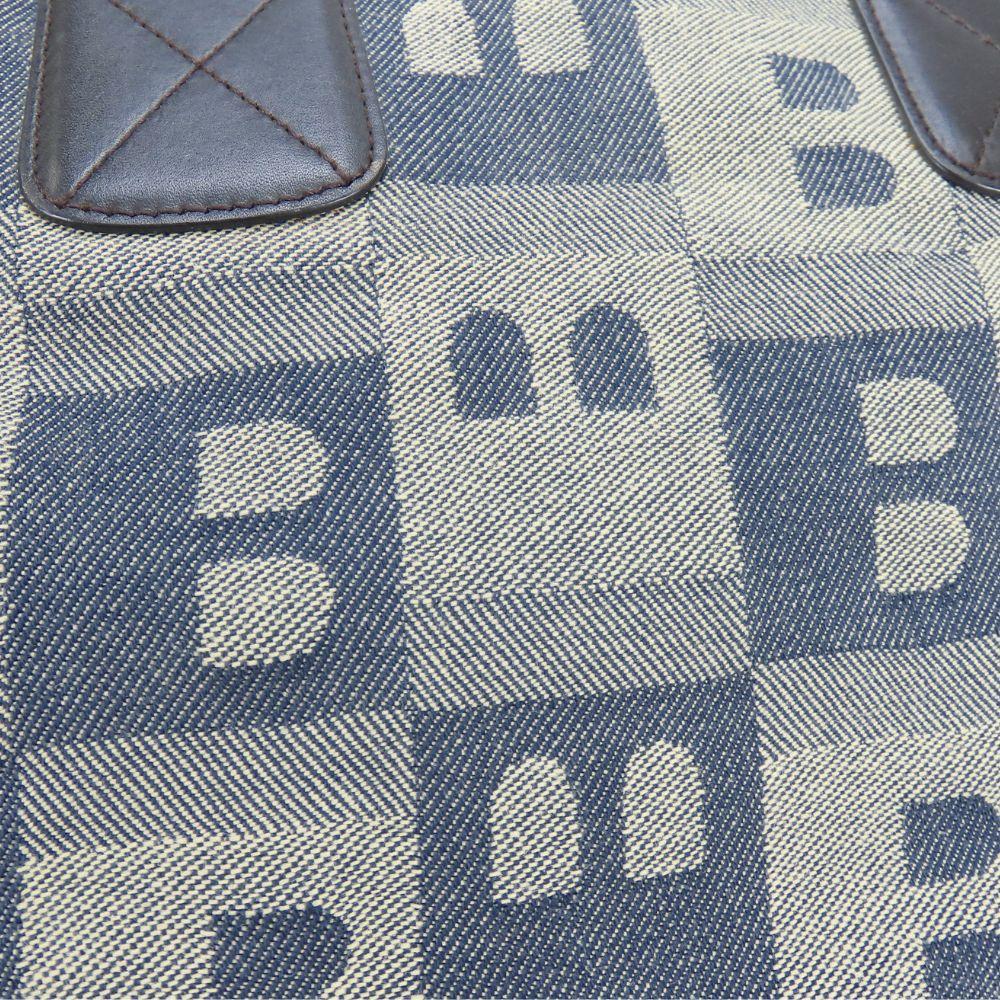 Used BALLY Handbag denim canvas/leather gray Navy casual