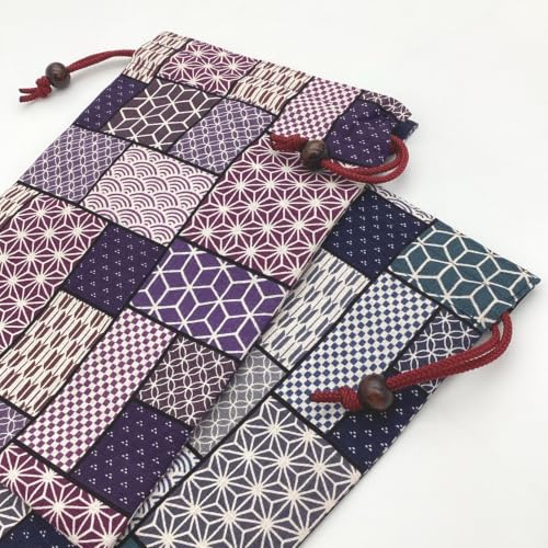 Kyosuke Japan-made Goshuincho Case Bag Drawstring Cotton 100 Approximately 26.518cm Classical Old Fabric Various Small Patterns Purple Japanese Design