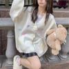 Ladies Bow Flower Decorative Sweater Korean Sweet Women V-neck Knitted Cardigan Autumn Loose Versatile Female Single Breasted