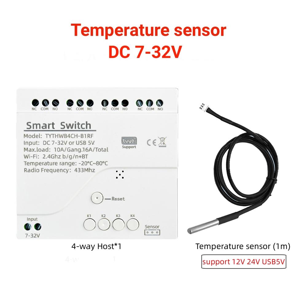 

DC 7-32V Tuya Умное WiFi 4-канальное реле с датчиком температуры и влажности Пассивный переключатель с сухим контактом Совместимо с Alexa Alice