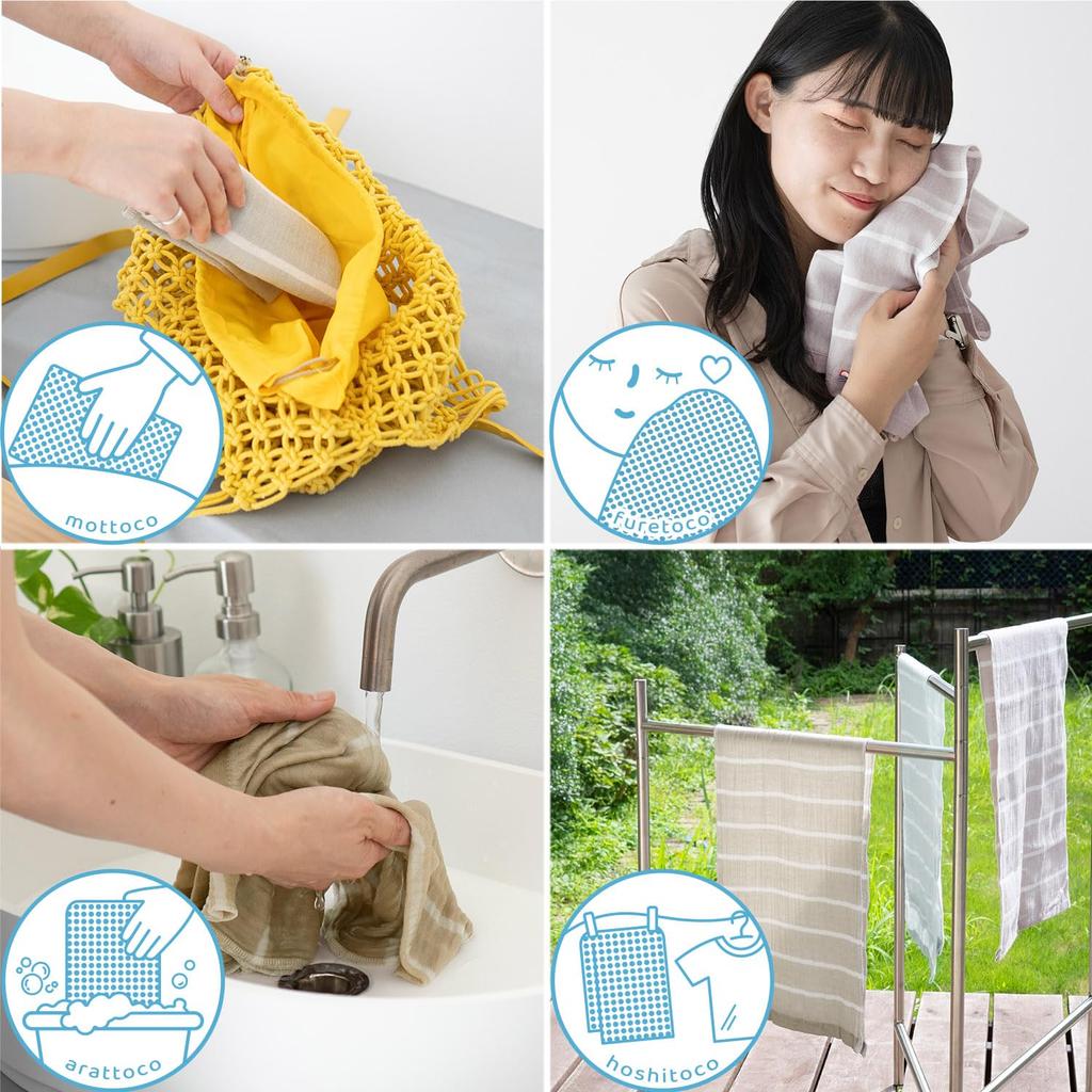 Transparan Imabari Gauze Face Towels, 3-Pack, mottoco gauze, 32cm x 90cm, Quick-Drying Sauna Towel (Blue)