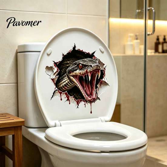 Funny Scary Toilet Stickers 3D Viper Seat Sticker, Realistic Snake Decal, Waterproof PVC Adhesive Removable Bathroom Wall Decals Art for Tank, Creepy
