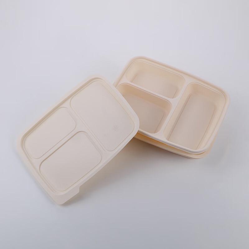 Disposable Corn Starch 3-Compartment Lunch Box with Lid