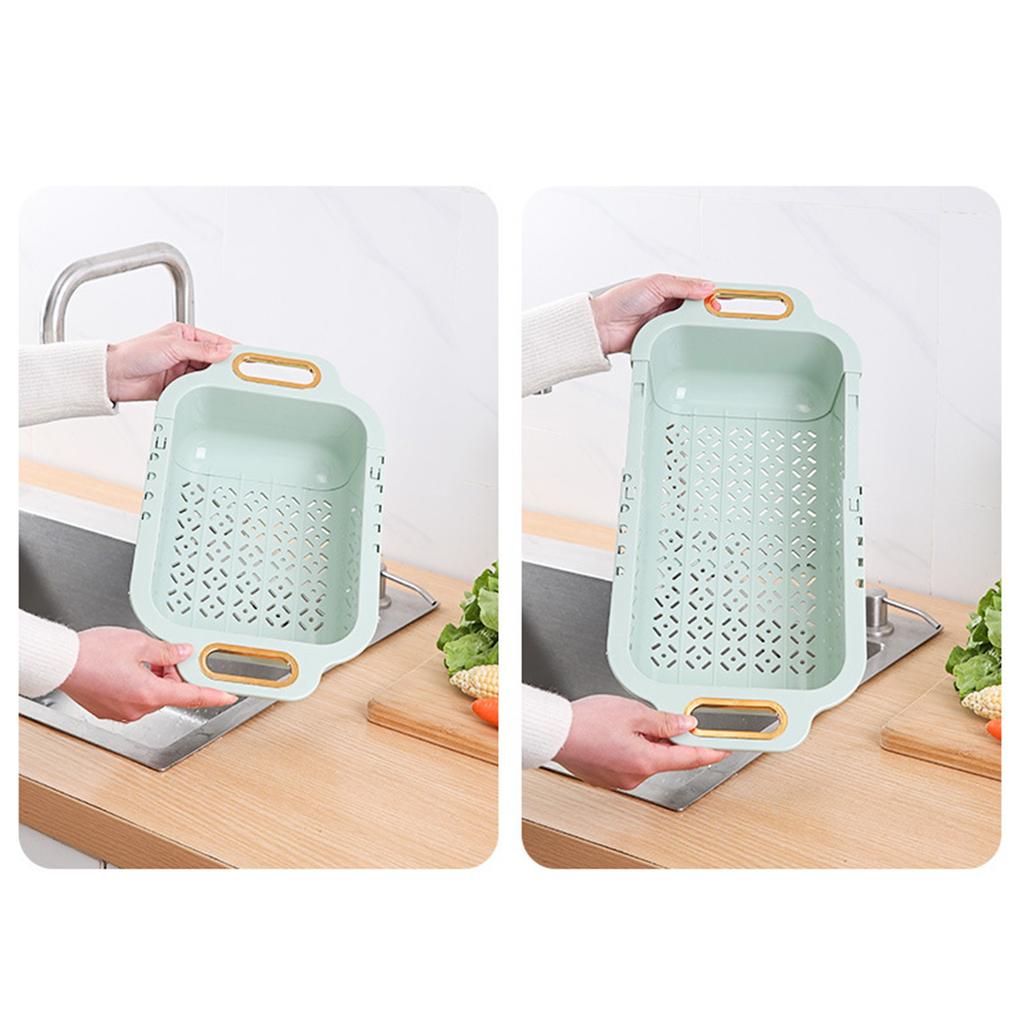 Extendable Over Sink Colander Double Layers Retractable Drainer Basket for Home Kitchen