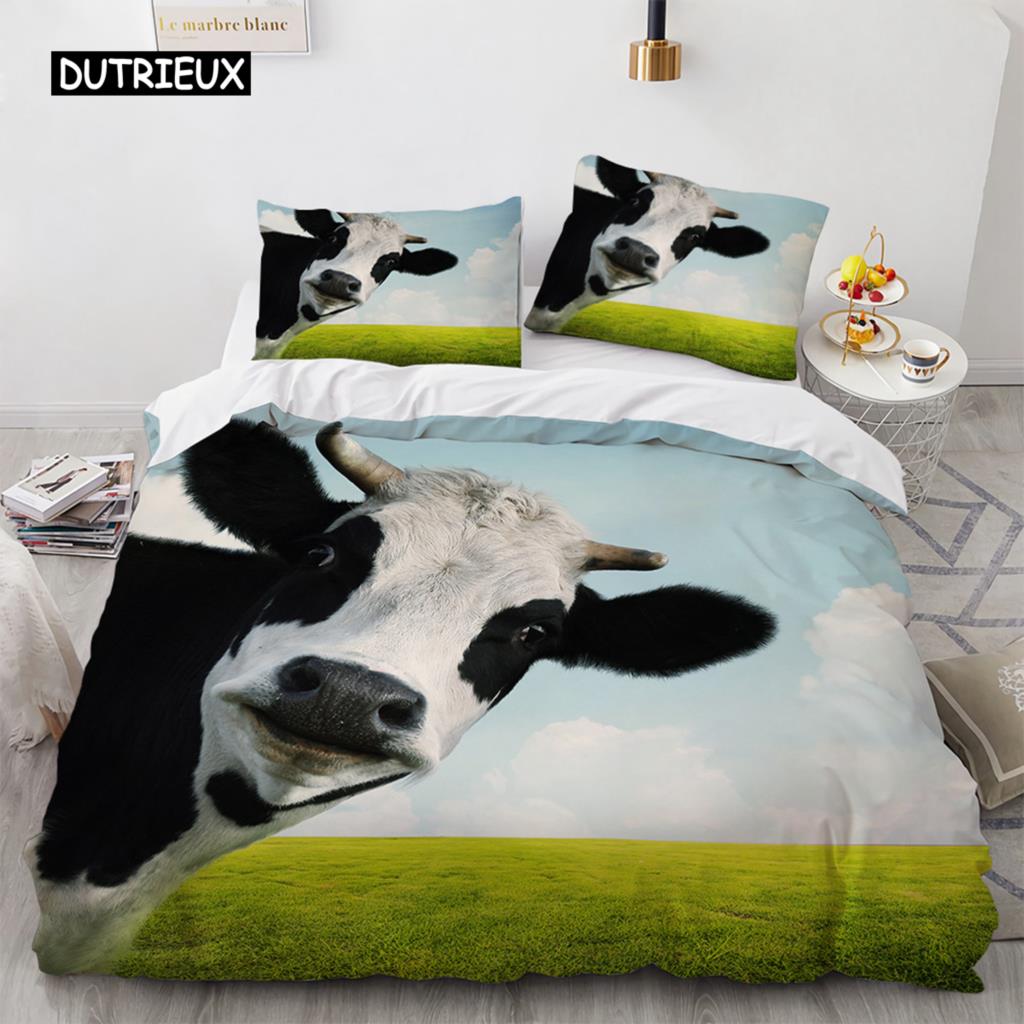 Highland Cattle Duvet Cover Set Funny Farm Animal Comforter Cover for Kids Boy Cow Mountain Meadow Queen Size 2/3pcs Quilt Cover