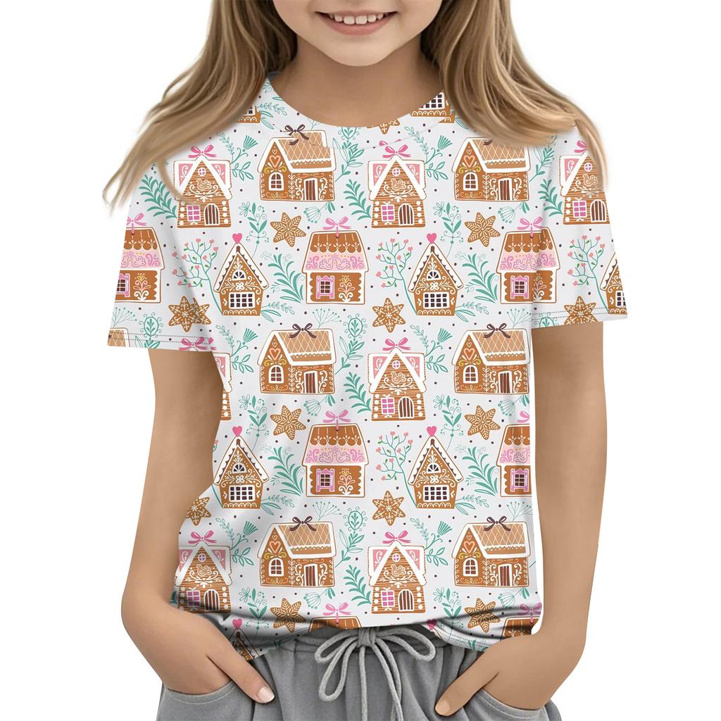 Kinder bedrucktes Rundhals Kurzarm Freizeit-T-Shirt