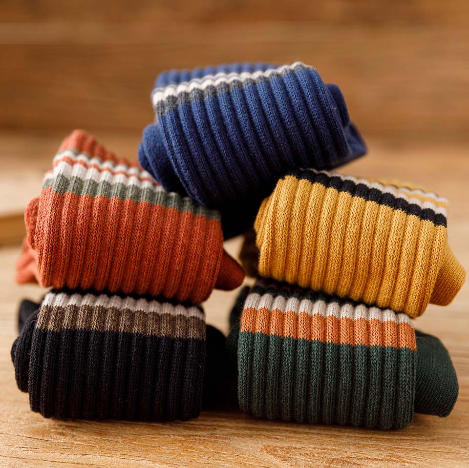 Winter Men's Cotton Tube Socks Harajuku Retro Thick Warm Striped Plus Size Long Terry Socks 5 Pair